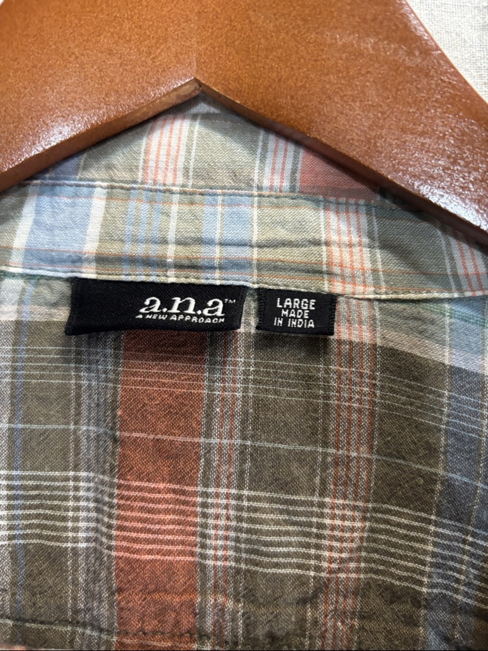 a.n.a Plaid Button-Down Shirt in Orange, Blue, Green 100% cotton lightweight - Picture 2 of 6